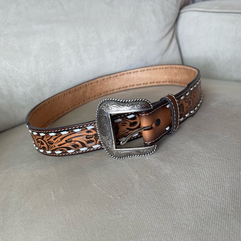 Brown Leather Belt with Silver Buckle
